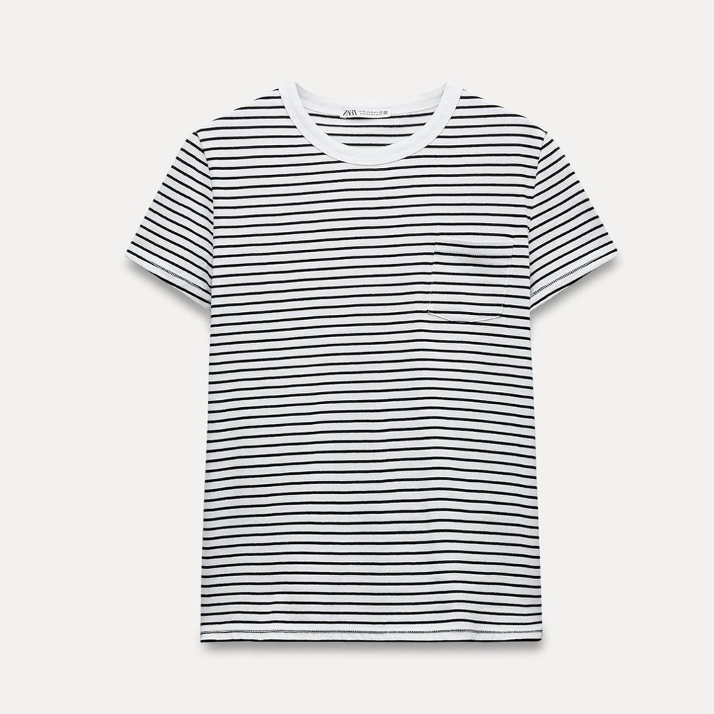 Zara - POCKET T-SHIRT - Monochrome Striped Tee